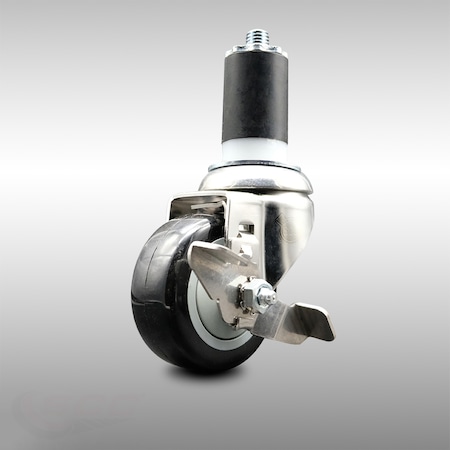 Service Caster 3 Inch 316SS Black Polyurethane Swivel 1-1/2 Inch Expanding Stem Caster Brake SCC-SS316EX20S314-PPUB-BLK-TLB-112